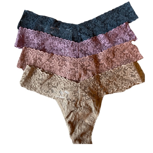 (4) NEW Hanky Panky Signature Lace Low Rise Thong Panties Panty Set Bundle brown